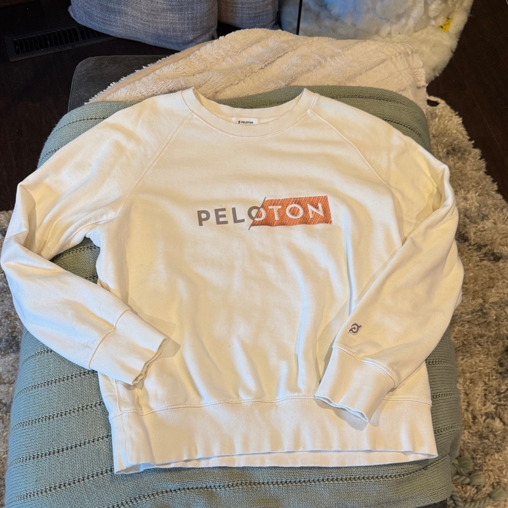 Peloton Off-White and Orange Sweatshirt